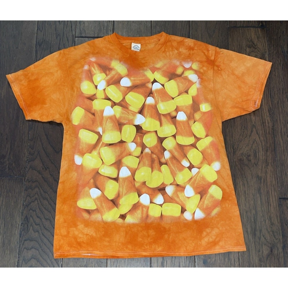 Candy Corn Tie Dye T Shirt Adult L‎ Orange Graphic Print Delta Pro Weight